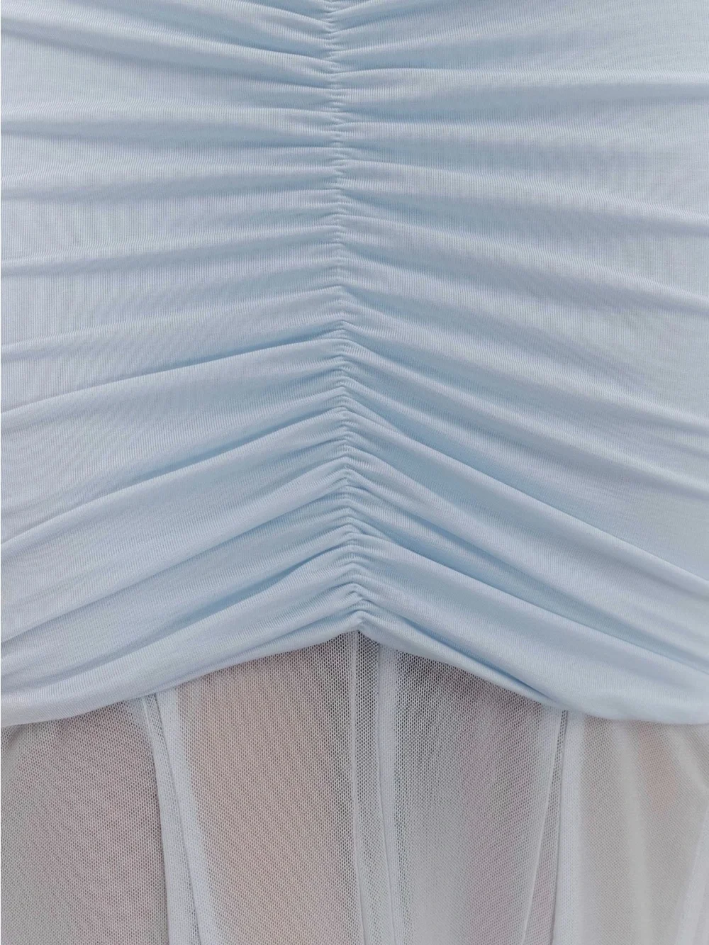 Meshki Off-Shoulder Pale Blue Ruched Mesh Gown - Picture 4 of 6